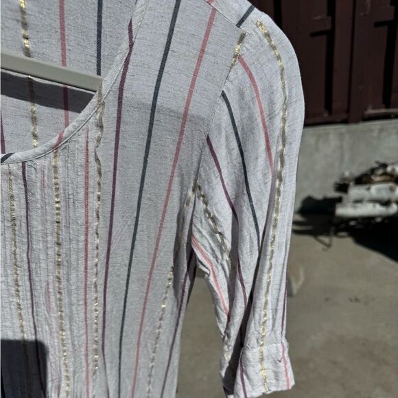 BIBA linen dress size 32 metallic linen summer pleated light - Picture 11 of 14